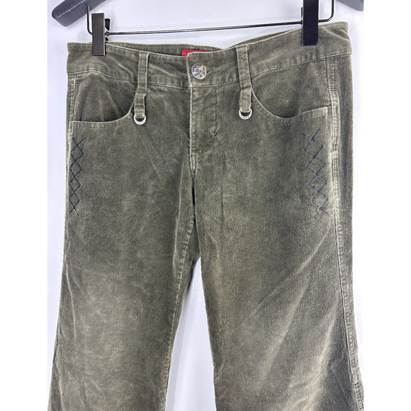 Tripp NYC Corduroy Low Rise Pants Green Women's Size 11 Y2k Goth Grunge Punk - Picture 3 of 15